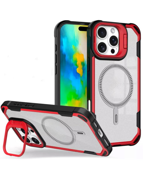 Magnetic with Camera Lens Protective Stand Holder Clear Case