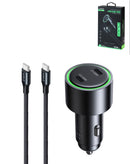Super Fast Car Charger (145W) with USB-C Braided Cable (6ft) (100W) (BLACK)