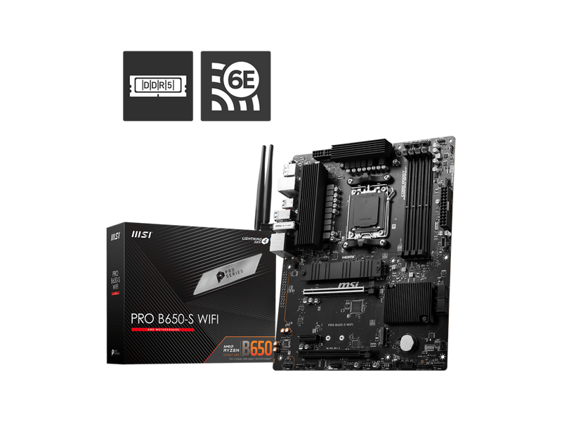 MSI PRO B650-S WIFI AM5 AMD B650 Ryzen 7000 DDR5 PCI-E x16 slot Wi-Fi 6E Bluetooth SATA 6Gb/s ATX Motherboard