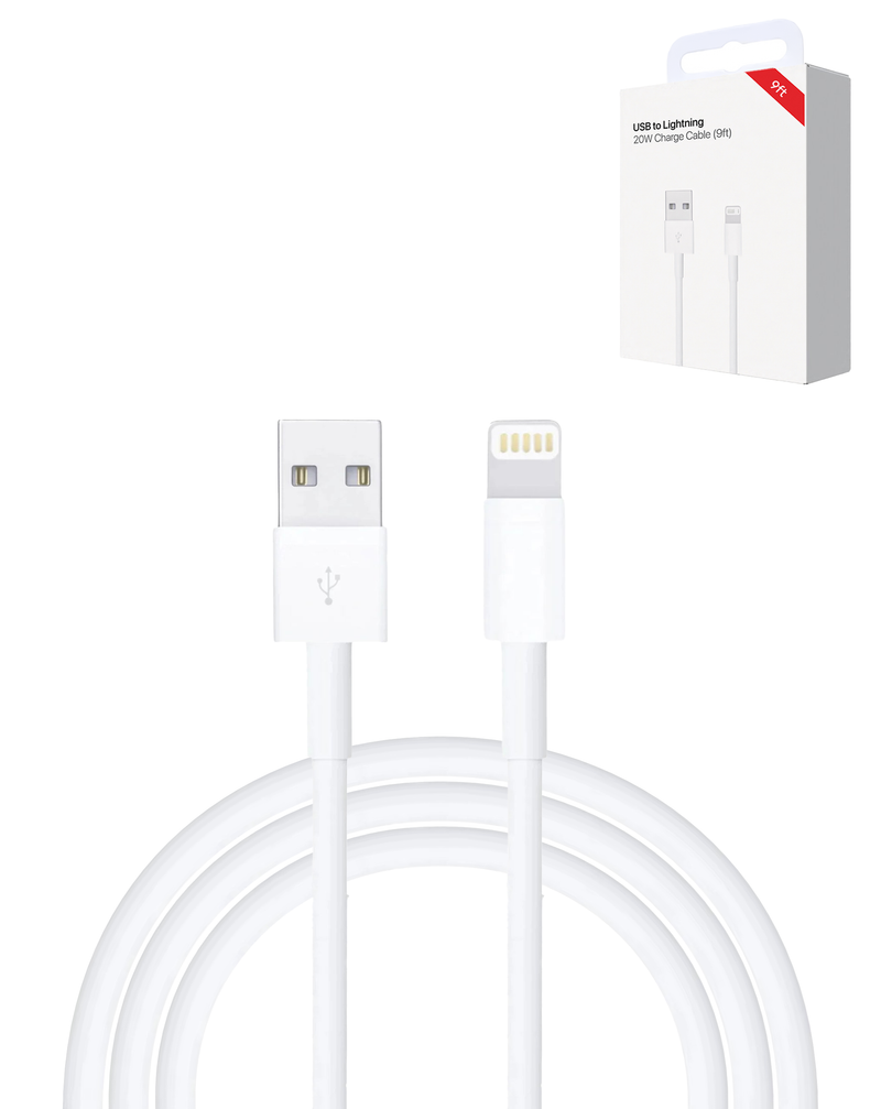 USB A-L Non-MFI Charging Data Cable (9ft) (20W)