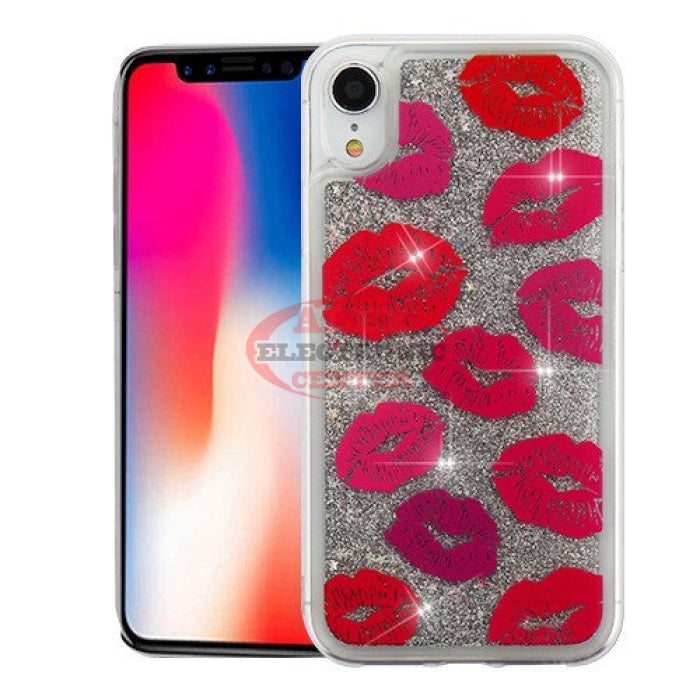Blissful Kisses & Silver Quicksand Glitter Hybrid Protector Cover Iphone Xr Case