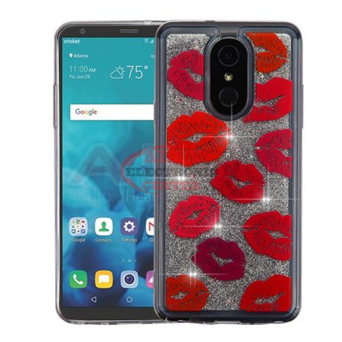 Blissful Kisses & Silver Quicksand Glitter Hybrid Protector Cover Case