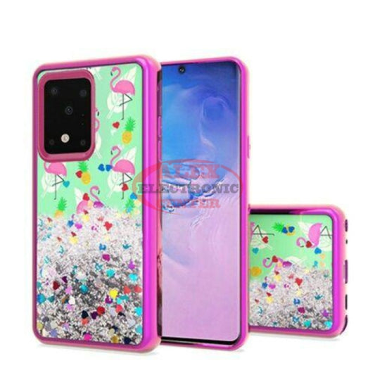 Design Water Quicksand Glitter Chrome Flamingo Case Samsung S20 Ultra