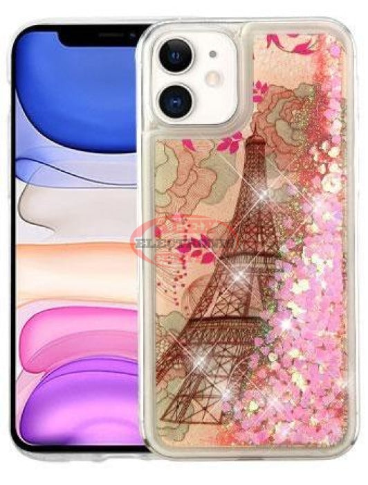 Eiffel Tower & Pink Hearts Quicksand Glitter Case Iphone 11