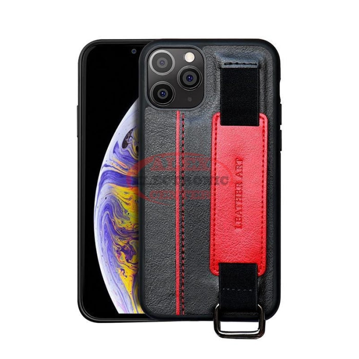 Leather Case With Card Slot Iphone 12 (6.1) / Black/red