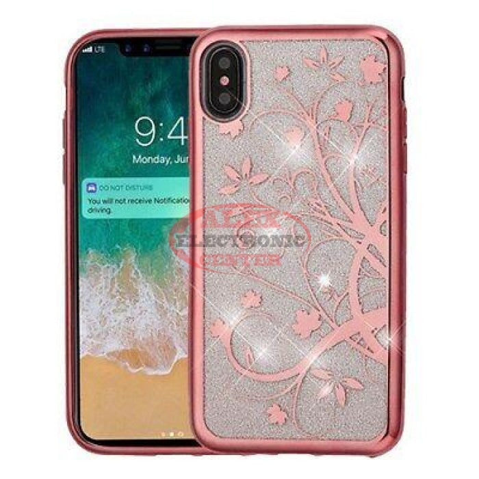 Rose Gold Flowers Electroplating Glitter Case Iphone Xr
