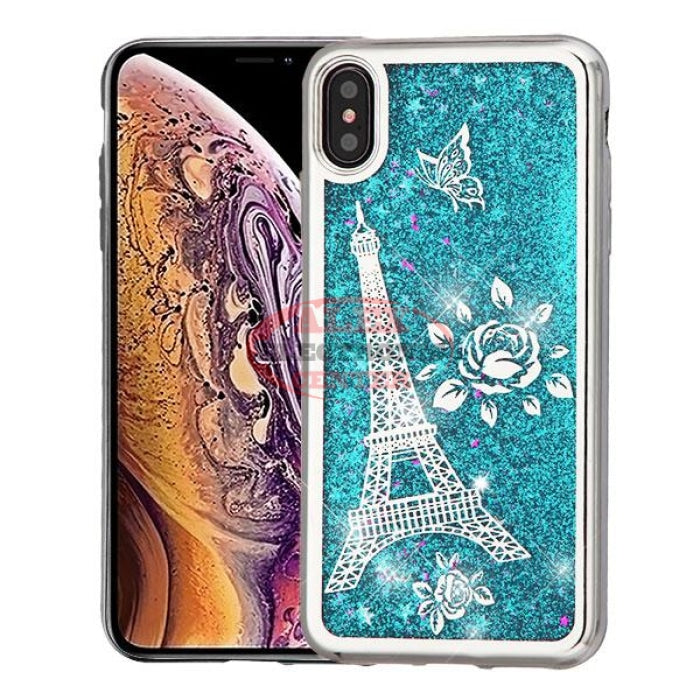 Silver Electroplating/eiffel Tower/blue Quicksand Glitter Cover Iphone Xr Case