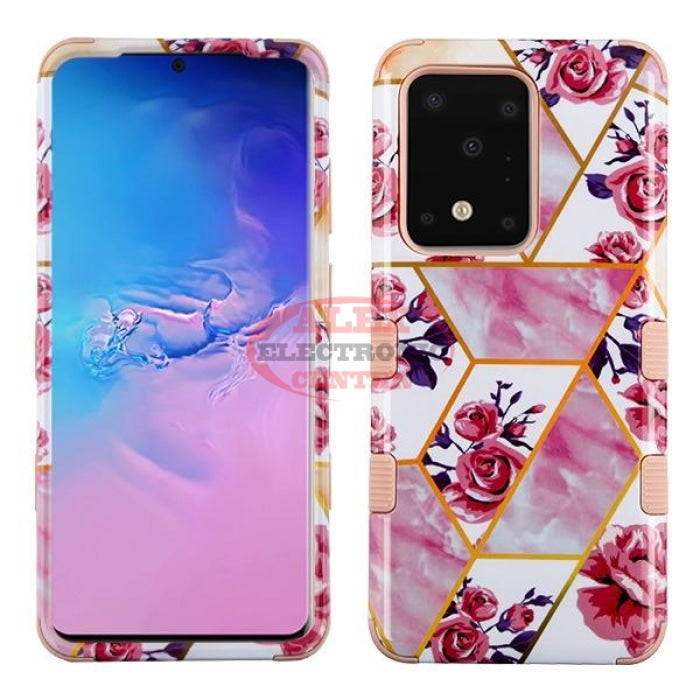 Tuff Hybrid Phone Protector Cover [Military-Grade Certified] Samsung S20 Ultra / Roses Marble Case